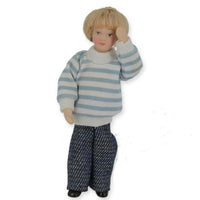 Porcelænsdukke, dreng i stribet pullover