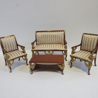Bespaq sæt, valnød/guld sofa+ 2 stole+ bord