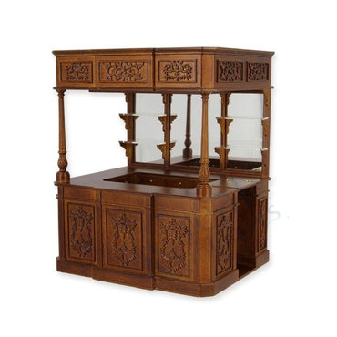 Bar m/ spejle, indv.skabe og skuffer og ægte glashylder, valnød med udskæringer