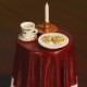 Santa's snack table with cup of tea, candle and chocolate, RESIN