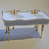 Dobb. vask , Hvid porcelæn m/ guldkant