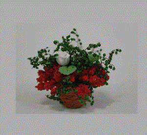 Kurv m/hvide+røde blomster