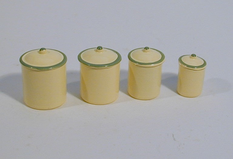 4 dåser med låg, emaljeret metal gul/grøn