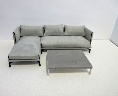 Sofa m/ grå Micro Ruskind +grå sofabord