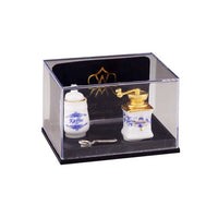 coffee grinder + can; porcelain blue onion reutters