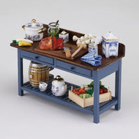 Blue Large Work Table with Design "Blue onion with ham, vegetables and barrel
