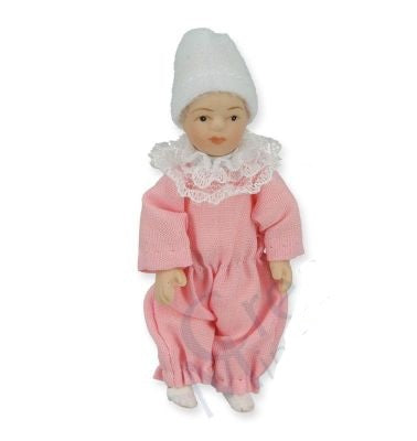 Porcelænsdukke, baby i pink