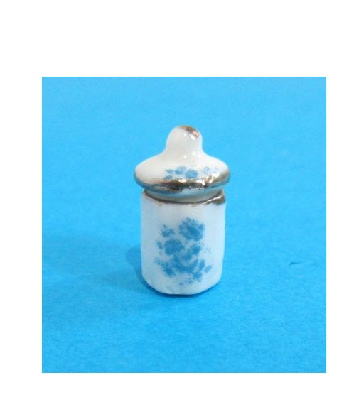 Porcelænkrukke m/låg blå blomst