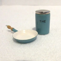 Tea can + small pan, enamel handmade