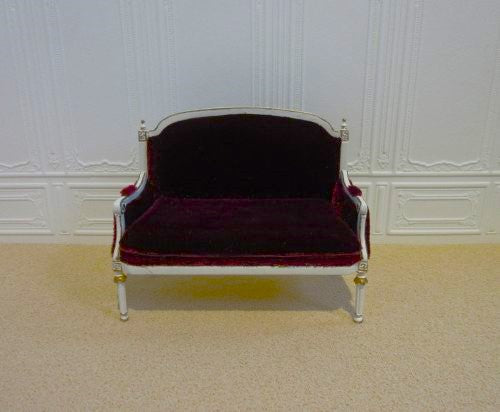 Sofa, hvid/guld, rød velour ( Bespaq )