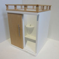 Independent bathroom building with sliding door
