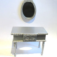 Hallway console table w/ drawer + mirror, silver
