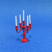 5-armed red candelabra with light