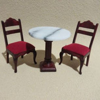 Mini Mundus bar sæt, bord mahogny m/ marmor+ 2 stole mahogny m/ rød fløjl