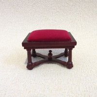 Footstool mahogany w/ red velvet