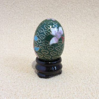 Ægte kinesiske cloisonné æg i skål grøn m/ blomster