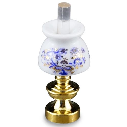 Petrol lampe, porcelæn uden el- Blue onion/guld