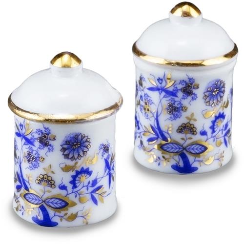 Porcelænskrukker 2 stk. Reutters Blue onion/guld