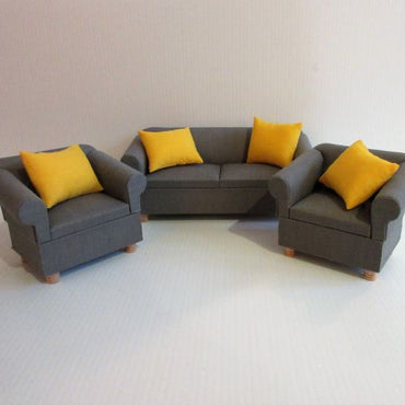 Sofa + 2 stole grå+ 4 puder