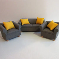 Sofa + 2 chairs gray + 4 cushions