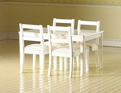 Spisebord med 4 stole, hvidlakeret