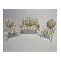 Sofa + 2 stole med armlæn elfenbensf. + guld, stof m/roser