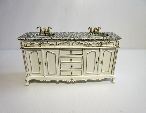 Bespaq Toiletmøbel elfenben/guld, terasso bordplade og 2 håndvaske