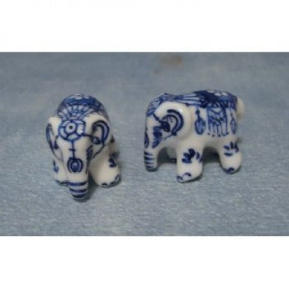 Elefant, porcelæn blå blomst 2 stk.